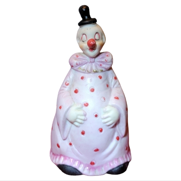 Vintage Fat Clown Top Hat Bell Porcelain Figurine Happy Smiling By DeVille - Picture 1 of 7